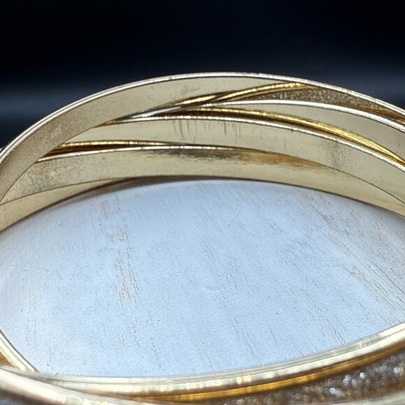 Monet Bracelet Size 7.5 Faux Druzy Inlay 5 Linked Bands Gold Tone Bangle w/ Box - Picture 6 of 9